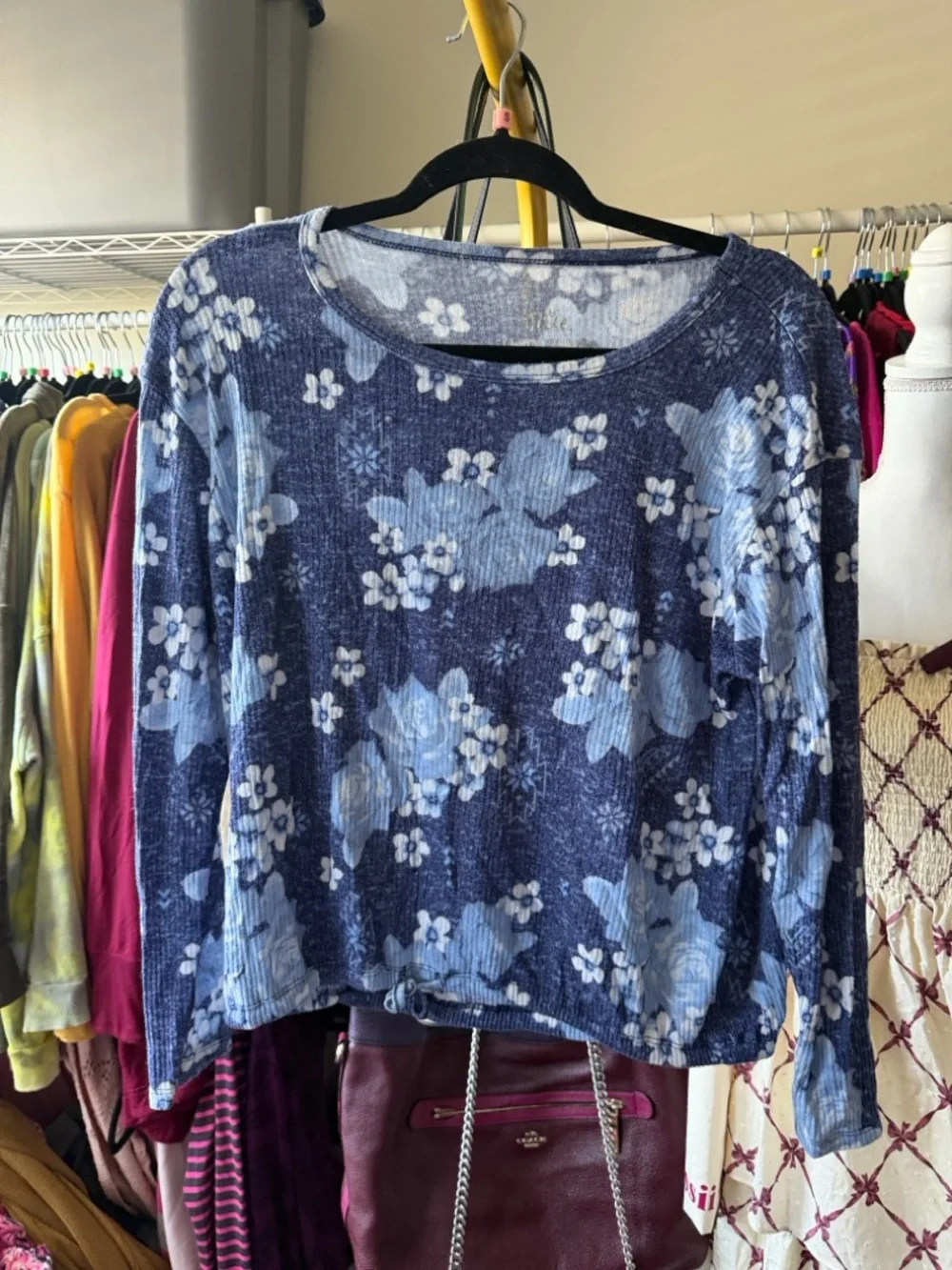 Justice Navy Blue Floral Long-Sleeve Tee size 14/16 girls